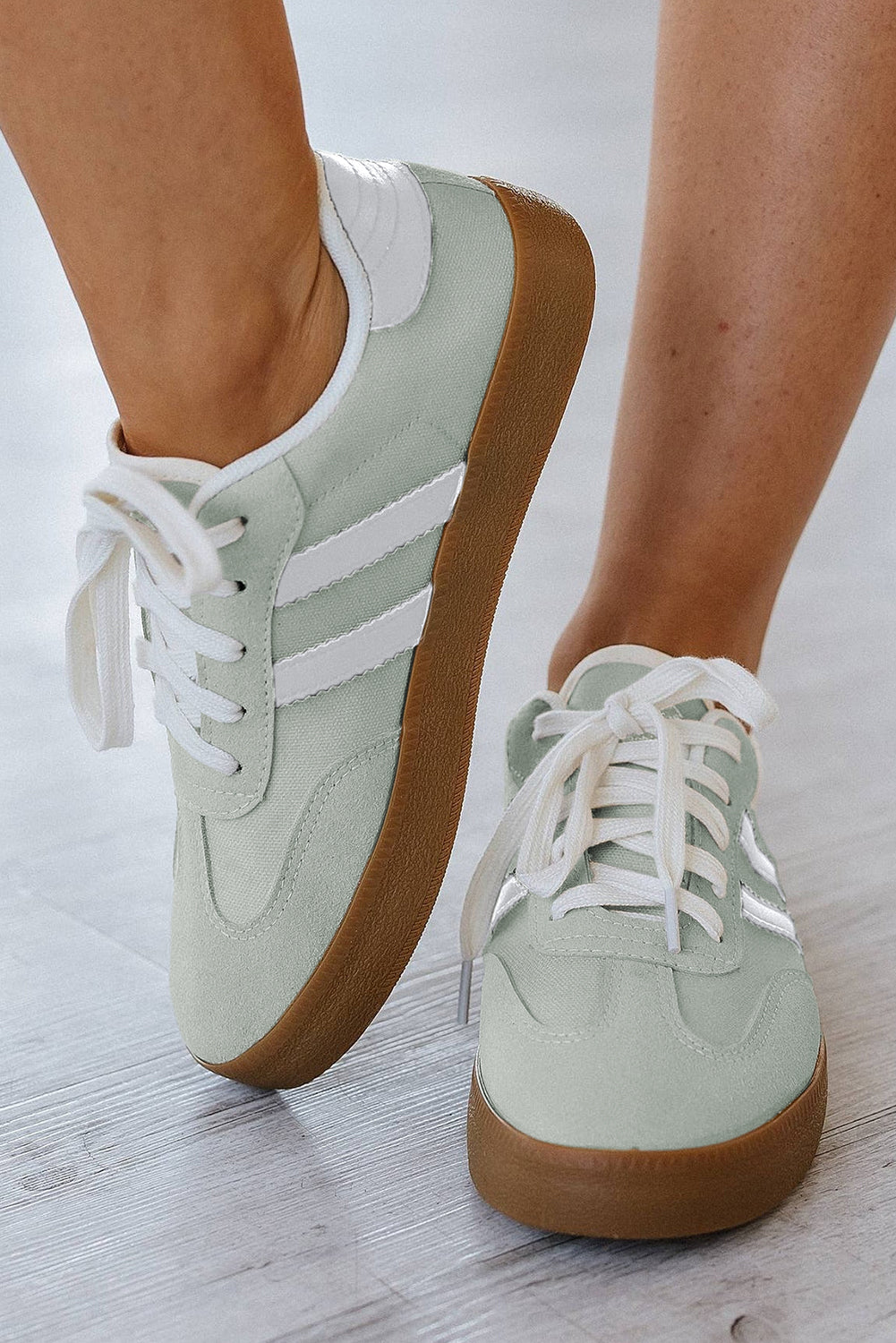 Beau Blue Striped Lace-up Flat Sneakers