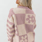 Orchid Petal Checkered Floral Print Striped Sleeve Sweater