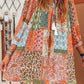 Orange Boho Paisley Mixed Print 3/4 Sleeve Chiffon Loose Dress