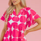 Rose Polka Dot Flutter Sleeve Notched Neck Tiered Flowy Dress