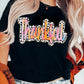 Black Thankful Cow Print Crew Neck T Shirt