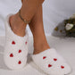 White Heart Shape Embroidered Slip On Plush Slippers