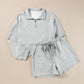 Light Grey Stand Neck Zipped Sweatshirt and Shorts Set