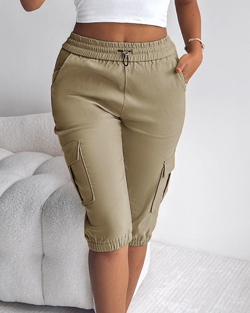 Side Pockets Drawstring Waist Cropped Cargo Pants