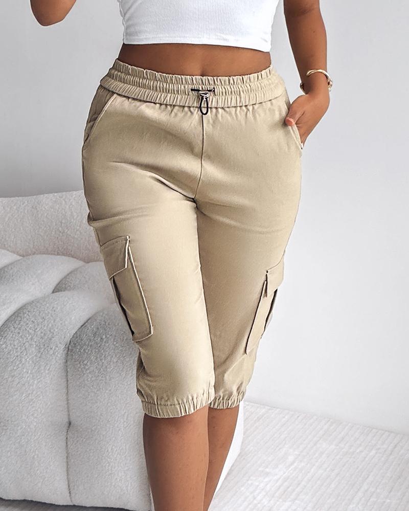 Side Pockets Drawstring Waist Cropped Cargo Pants