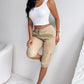 Side Pockets Drawstring Waist Cropped Cargo Pants