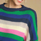 Bright Green Rainbow Striped Crew Neck Drop Shoulder Sweater