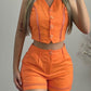 Hollow Out Buttoned Vest Top & Shorts Set