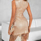 Allover Sequin Tassel Design Party Dress