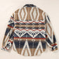 Brown Western Aztec Collared Button-up Sweatshirt