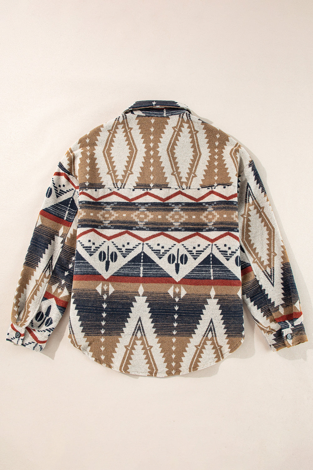 Brown Western Aztec Collared Button-up Sweatshirt