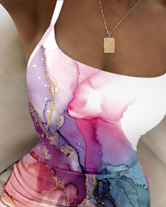 Marble Print Ombre Bodycon Cami Dress