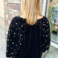 Black Pearl Beaded Half Sleeve Velvet Top