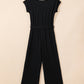 Black Checkered Mesh One Shoulder Short Sleeve Knotted Waist Jumpsuit