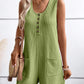 Scoop Neck Sleeveless Button Front Romper Casual Pocket Design Loose Fit Knit Jumpsuit