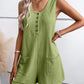 Scoop Neck Sleeveless Button Front Romper Casual Pocket Design Loose Fit Knit Jumpsuit