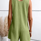 Scoop Neck Sleeveless Button Front Romper Casual Pocket Design Loose Fit Knit Jumpsuit