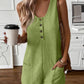 Scoop Neck Sleeveless Button Front Romper Casual Pocket Design Loose Fit Knit Jumpsuit