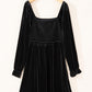 Black Velvet Flounce Sleeve Shirred Bodice Plus Babydoll Dress