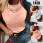 2 Pieces Halter Lace Up Water Soluble Lace Trim Sleeveless Tank Jacquard Casual Slim Fit Knit Top