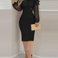 Glitter Off Shoulder Lantern Sleeve Party Dress Sheer Mesh Patch Bodycon Dress