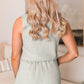 Light Grey Waffle Knit Sleeveless Buttoned Front Drawstring Waist Romper