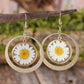 Gold Daisy Disc Dangle Hook Earrings