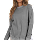 Gray Crew Neck Ribbed Trim Waffle Knit Top