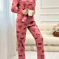 Mineral Red Valentines Heart Printed Long 2pcs Lounge Set