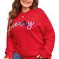 Fiery Red Tinsel merry Pattern Drop Shoulder Plus Size Sweater