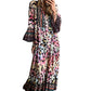 Pink Western Leopard Printed 3/4 Sleeve Buttoned Front Tiered Maxi Dress