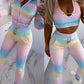 3 Piece Velvet Ombre Tracksuit Outfits Sleeveless Chain Decor Crop Tank Tops Pockets Design Sweatpants Sets with Zip Up Coat