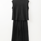 Color black Textured Knit Cap Sleeve T Shirt and Wide Leg Pants Set