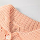 Apricot Pink Hollowed Knit 3/4 Dolman Sleeve Buttoned Collared Sweater