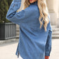 Beau Blue Solid Color Oversized Patched Pocket Buttoned Shirt