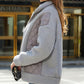 Women's Pocket Design Patchwork Long Sleeve Fluffy Teddy Puffer Coat