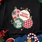 Black Floral Letter Christmas Ball Printed Crewneck Pullover Sweatshirt