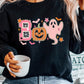 Black BOO Pumpkin Ghost Print Crew Neck Halloween Sweatshirt