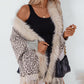 Leopard Pattern Batwing Sleeve Fluffy Detail Tassel Design Cape Cardigan