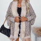 Leopard Pattern Batwing Sleeve Fluffy Detail Tassel Design Cape Cardigan