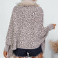 Leopard Pattern Batwing Sleeve Fluffy Detail Tassel Design Cape Cardigan