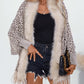 Leopard Pattern Batwing Sleeve Fluffy Detail Tassel Design Cape Cardigan