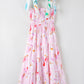 Pink Floral Print Knotted Shoulder Smocked Maxi Dress