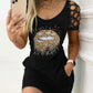 Rhinestone Lip Pattern Pocket Design Bodycon Dress