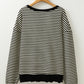 Black Stripe Loose Drop Shoulder Long Sleeve Top