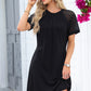 Black Contrast Lace Raglan Sleeve Pleated Detail Shift Dress