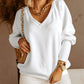 V Neck Gigot Sleeve Back Drawstring Top