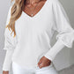 V Neck Gigot Sleeve Back Drawstring Top