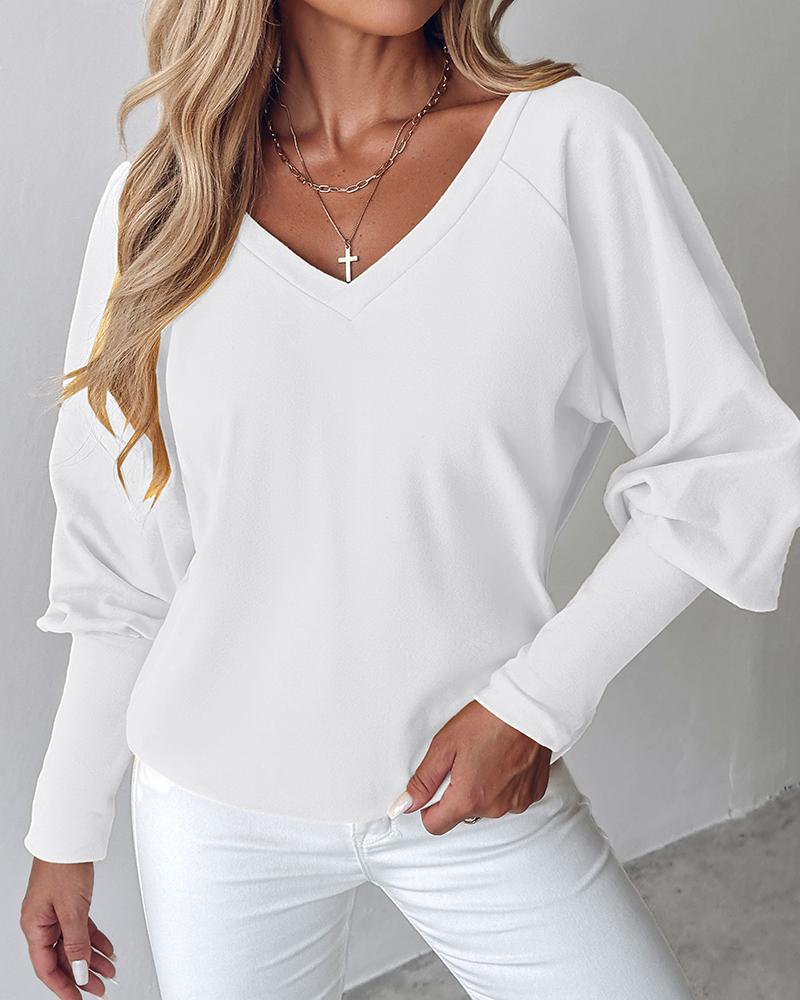 V Neck Gigot Sleeve Back Drawstring Top