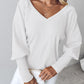 V Neck Gigot Sleeve Back Drawstring Top